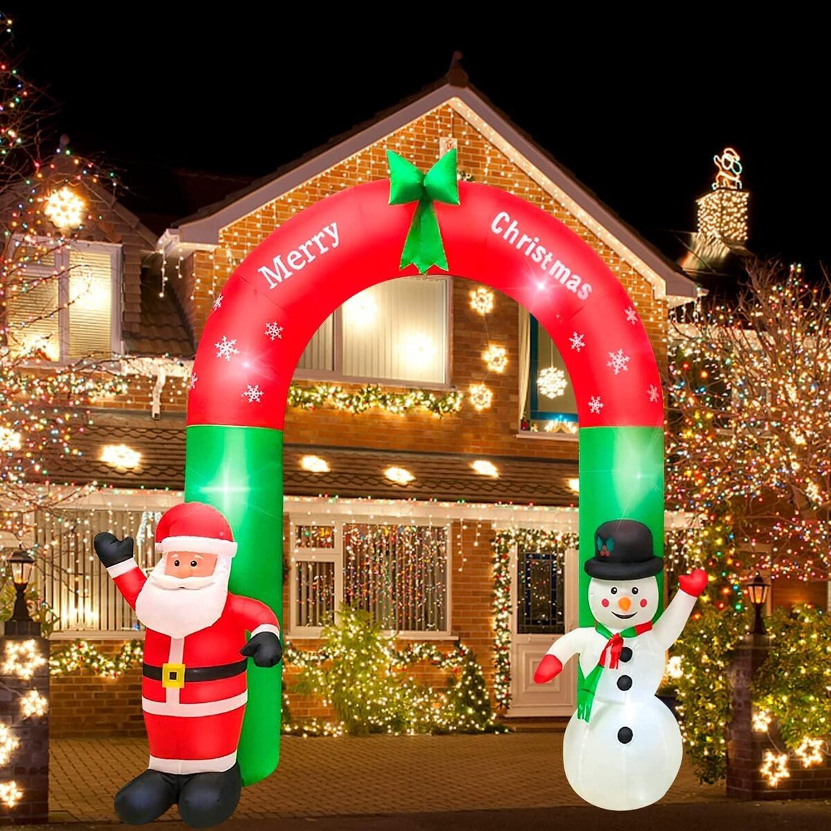 Gonflable De Noël Géant 8,5 Pieds – Père Noël Et Elfe – Décoration Extérieure