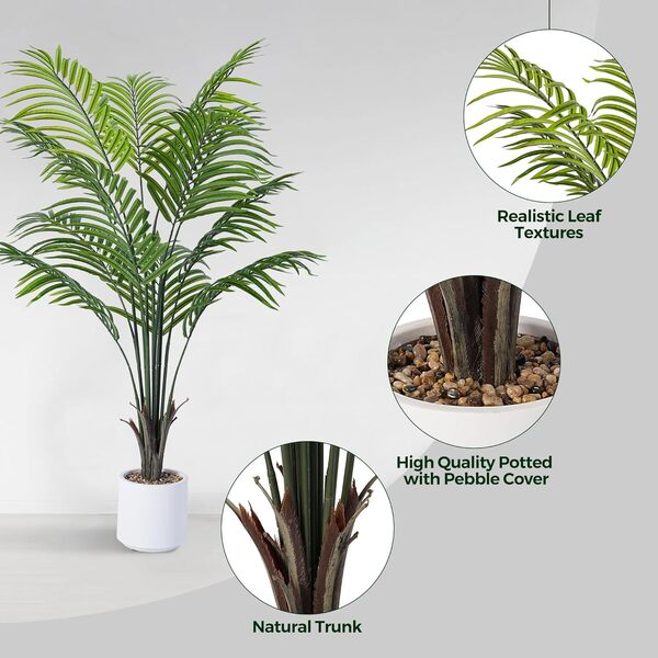 Lot de 2 palmiers areca artificiels en pot de 12 m avec 12 troncs et véritable écorce - Grande plante artificielle en pot pour la maison, le salon, la maison - Décoration de sol