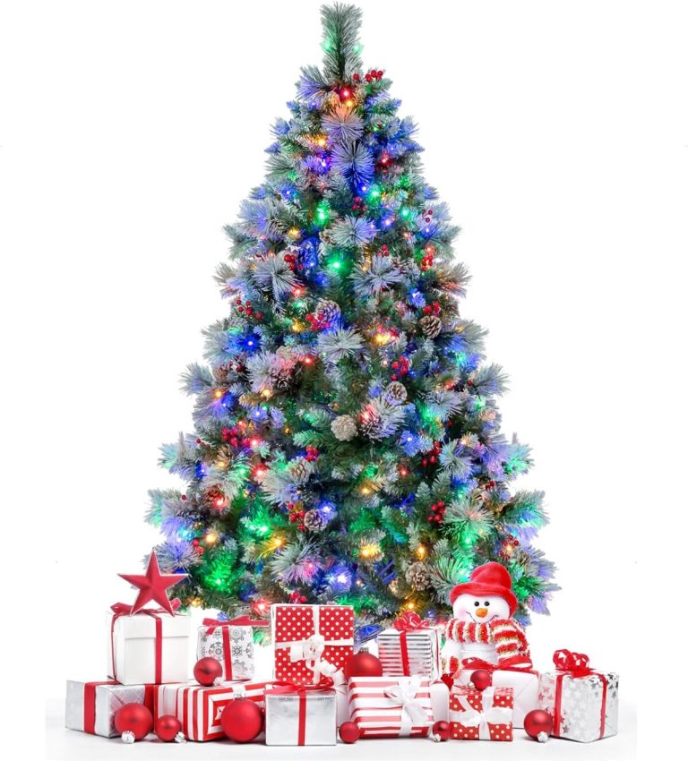 Sapin De Noël Artificiel Cèdre Lumineux 120 Cm - 800 LED Blanc Chaud - Branches Denses - Base Lestée - Décoration Pour Fêtes (Noël, Mariage, Halloween)