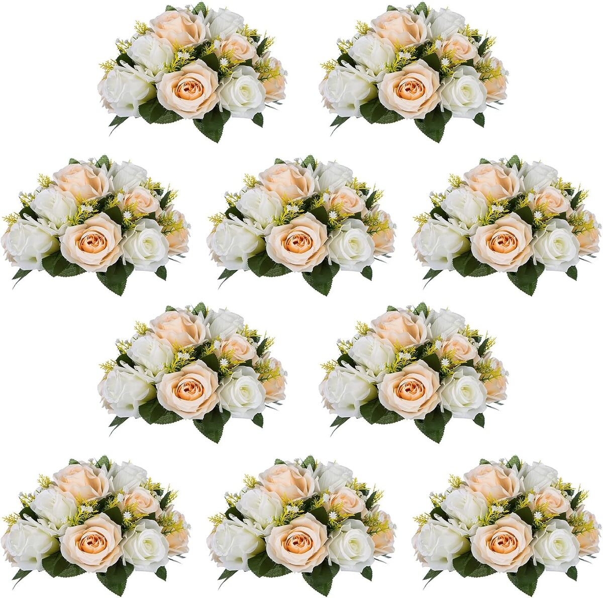 Avis : bouquet de roses artificielles champagne et blanc pour décoration