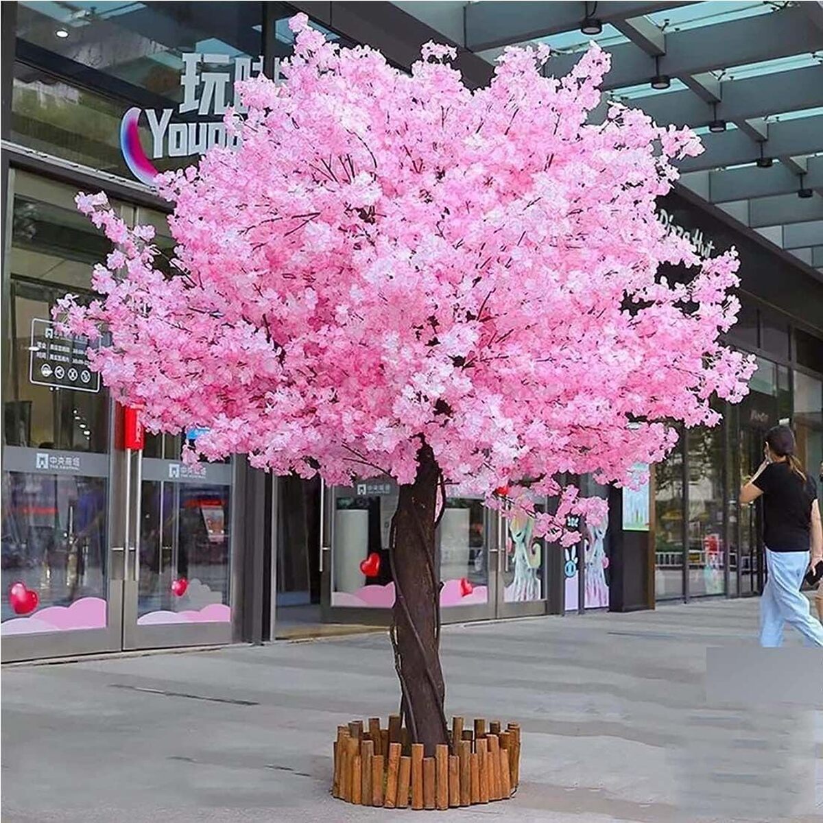 Avis : arbre de fleur de cerisier rose artificiel 1.8x1.5m, élégant et fait à la main