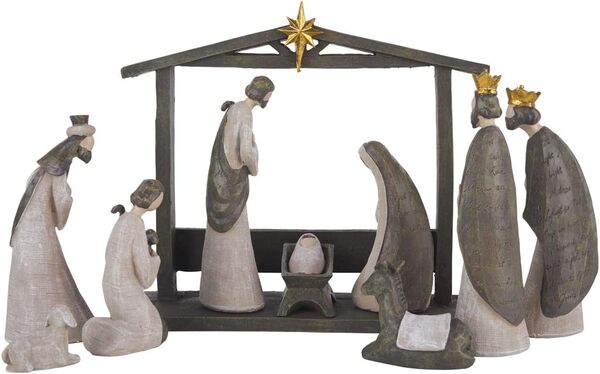 Crèche de Noël silencieuse – Crèche de Noël pour intérieur – Crèche de Noël – Scène de crèche de Noël – Crèche de Noël Sainte Famille – Ensemble de figurines Sainte Famille – (10 pièces)