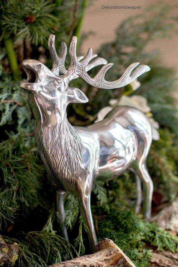 Brillibrum Design Grand Rayon déco cerf en Aluminium décorations de Noël Figurine argentée Renne en métal décoration cerf cerf Debout argenté (Variante 6 : 42x12x35 cm)
