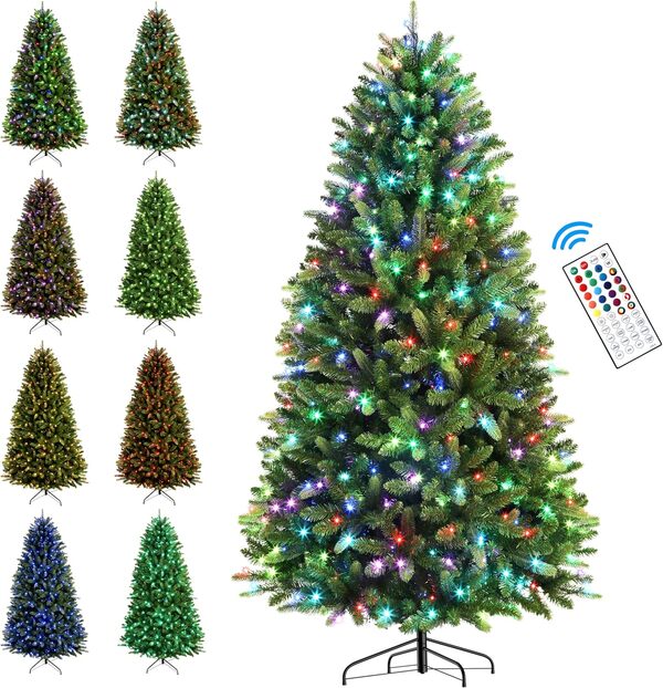 Alupssuc 180CM Sapins de Noël Artificiel Lumineux avec 400 LED Multicolores, Contrôle à Distance, 1423 Branches, Support Métallique Pliable, pour Maison, Fête, Magasin, Décoration de Noël, 6ft
