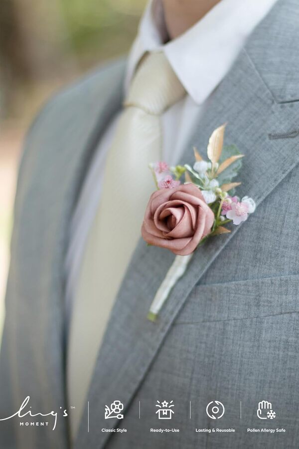 Ling's Moment Lot de 10 boutonnières pour homme - Fleurs artificielles pour décoration de mariage, bal, retour à la maison, etc. Rose poudré