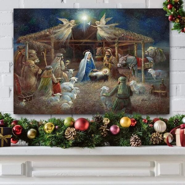 Crèche de Noël religieuse Décorations de Noël Jésus dans une mangeoire Toile de fond Art mural Décoration Photographie Toile de fond en vinyle 2,4 x 1,8 m