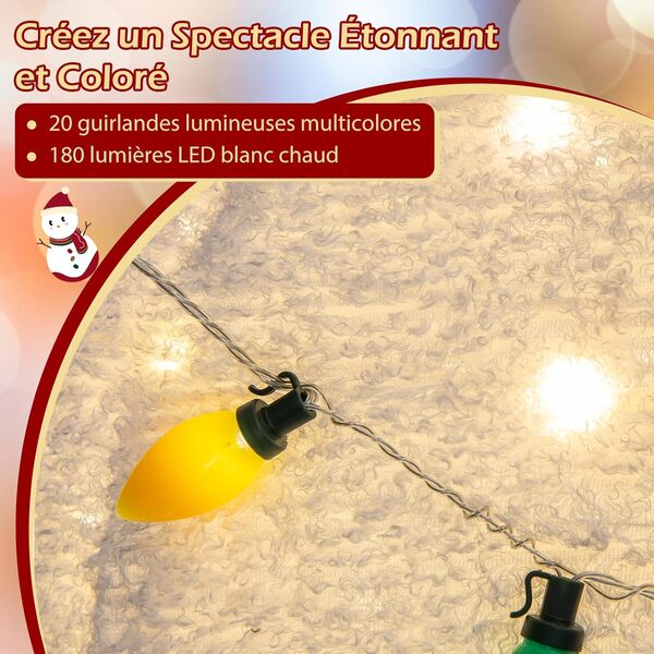 GOPLUS 180CM Bonhomme de Neige Lumineux avec Lumières LED, Decoration Noël Exterieure Interieure 180 LED Blanc Chaud et 20 Ampoules Guirlandes Lumineuses Noel, Piquets et Corde Antivents