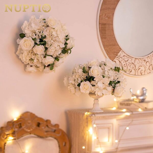 Nuptio Bouquet de fleurs – Lot de 10 roses artificielles blanches de 39,9 cm de diamètre pour centres de table – Arrangements de roses artificielles pour décoration de table de mariage