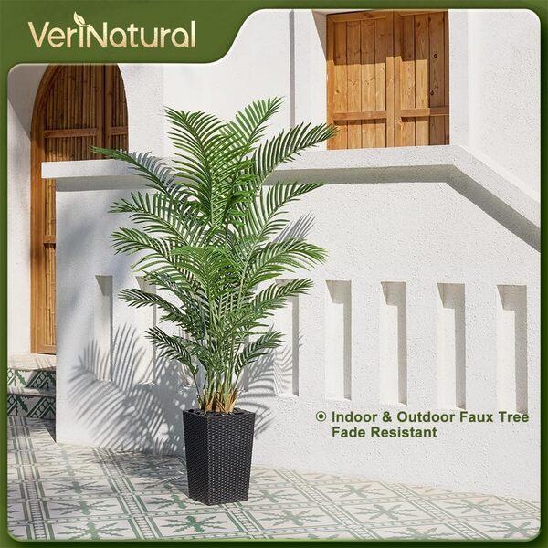 VeriNatural Palmier Artificiel 180cm-Arbre Fausse Réaliste pour Décoration Intérieure/Extérieure-Plante Artificielle Grande Résistant aux UV avec Pot Carré Noir pour Salon, Bureau, Jardin,VN130