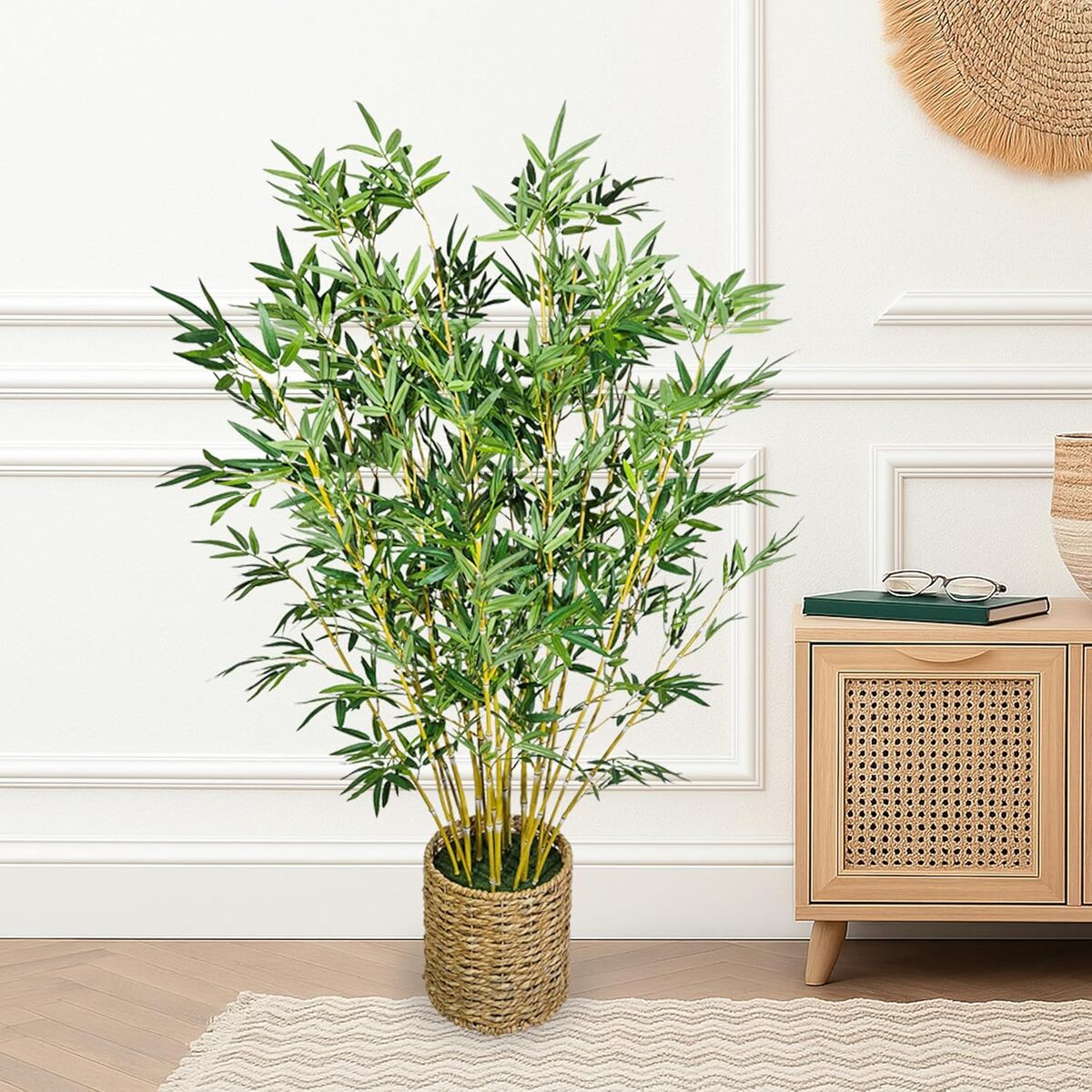 Avis sur le bambou artificiel 1, 5 m avec panier tressé