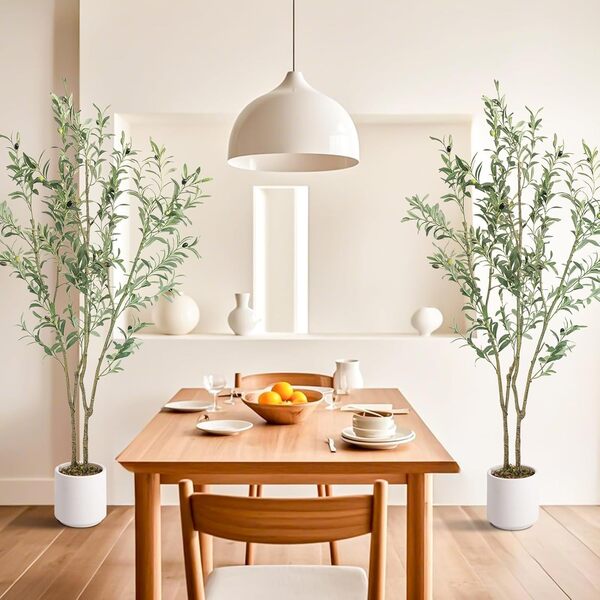 MCTYBB Lot de 2 oliviers artificiels d'intérieur de 1,5 m – Plantes artificielles avec pot blanc – Arbre artificiel pour la maison, le bureau, le salon