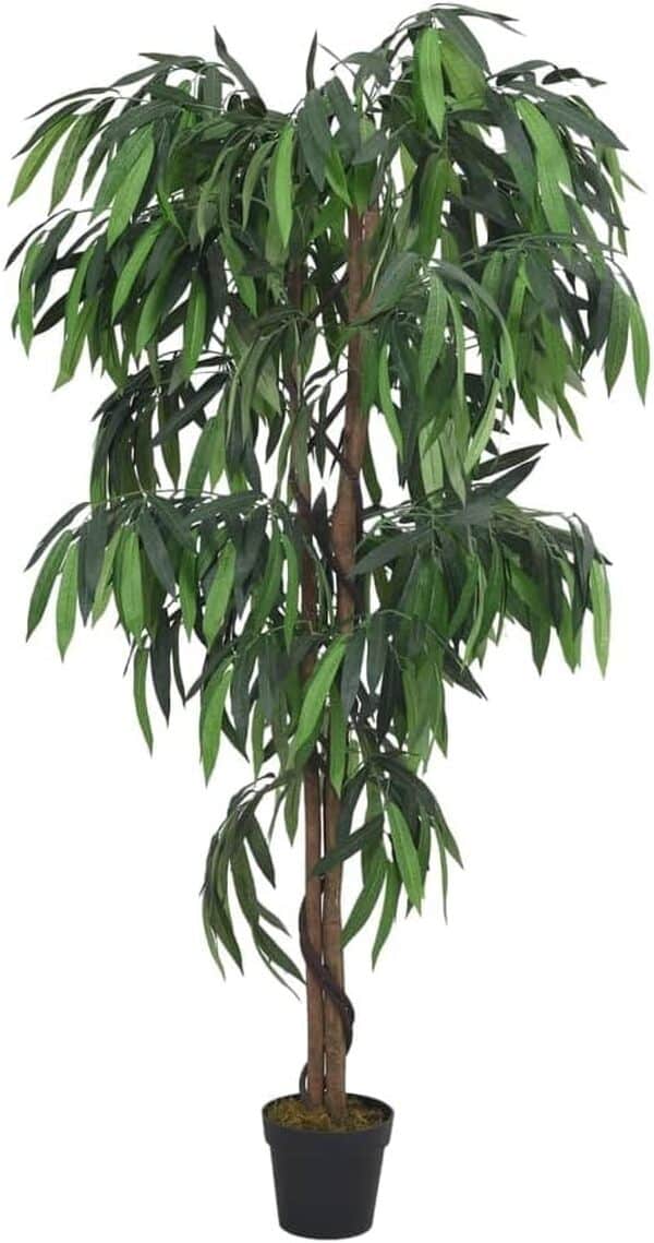 vidaXL Manguier Artificiel 1050 Feuilles, Arbre avec Pot en Plastique, Fausse Plante, Decoration d'Entrée Salon Bureau Jardin Patio, 200 cm Vert