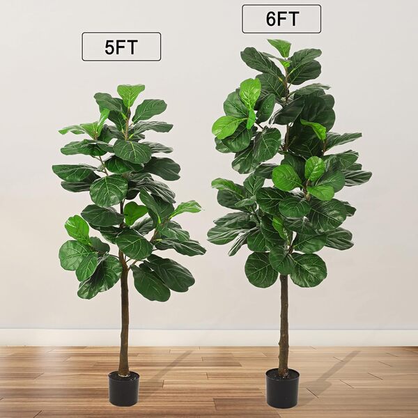 Ficus Lyrata – Figuier artificiel en soie en pot – 1,8 m – Ficus Lyrata – Plantes artificielles décoratives pour la maison, le bureau, le salon – 1 lot