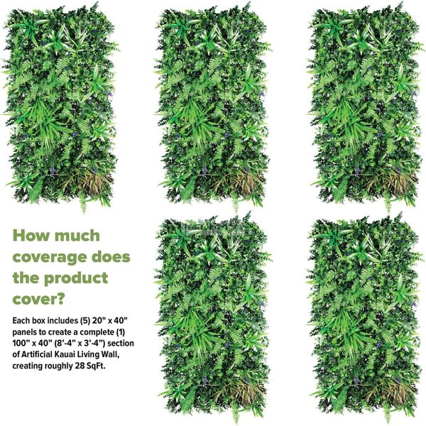NatraHedge Kauai Artificiel Mur de Jardin Vertical pour haie extérieure ou décoration intérieure (Lot de 5) 28 m²