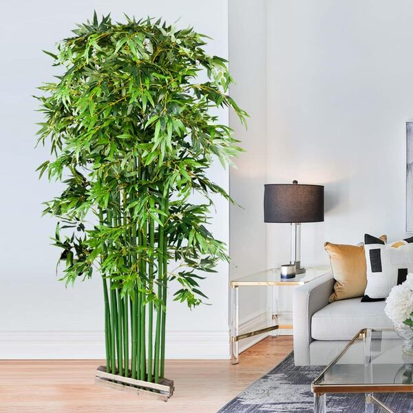 Bambou Plante Arbre Artificielle Artificiel Brise Vue 200cm avec Bois Véritable Decovego