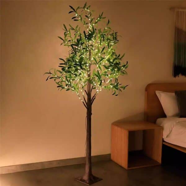 LOGT Arbre à LED Lumières Artificiel Olivier 180cm 300 LED Blanc Chaud, Arbre à LED Lumières USB avec télécommande, 8 Modes d'éclairage, Lumières Arbre Décoratif, Plantes Vertes artificielles,180cm [Classe énergétique A]