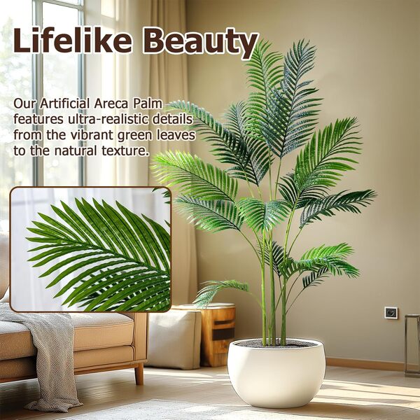 Erimda Palmier artificiel réaliste de 1,8 m, grande plante artificielle en pot, grande plante artificielle en soie synthétique pour intérieur, maison, salon, décoration d'angle