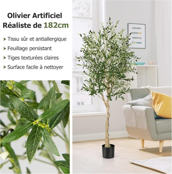 GOPLUS Lot de 2 182 cm Oliviers Artificiels, Fausse Olivier Réaliste, Arbre Artificiel Intérieur et Exterieur, Plante Verte avec Fruits d'olive Mousseux pour Cour, Salon et Bureau, Élégant et Natruel