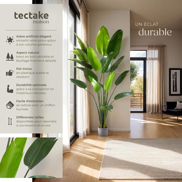TecTake® Plante Artificielle Oiseau du Paradis 180cm Fausse Plante Interieur Arbre Vert Arbre Artificiel Décoration Maison idéal pour Décoration Salon Chambre Cuisine Dressing Chambre Enfant Bureau