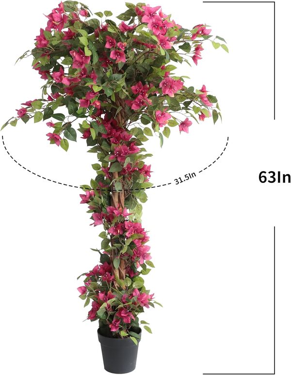 Damomo Bougainvillier Artificiel de 1,5 m avec Fleurs dans Un Pot en Plastique pour décoration intérieure ou extérieure, Maison, Bureau, 1 pièce (150 cm)