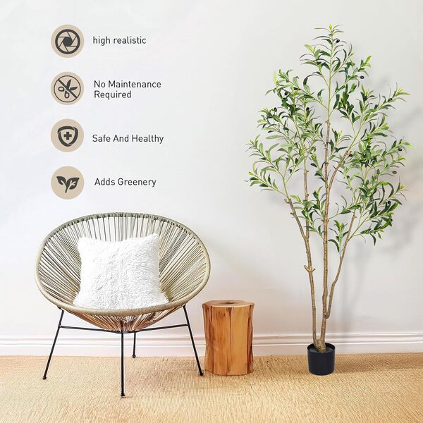 Olivier artificiel de 1,8 m avec feuilles et fruits réalistes, parfait pour la maison, le bureau, le salon, la décoration de sol, cadeau