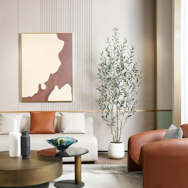 Fopamtri Olivier Artificiel 210 cm Plantes Artificielles Interieur avec Fruits, Fausse Plante Olivier en Blanc Pot pour Maison Chambre Bureau Balcon Déco (1 Pièce)