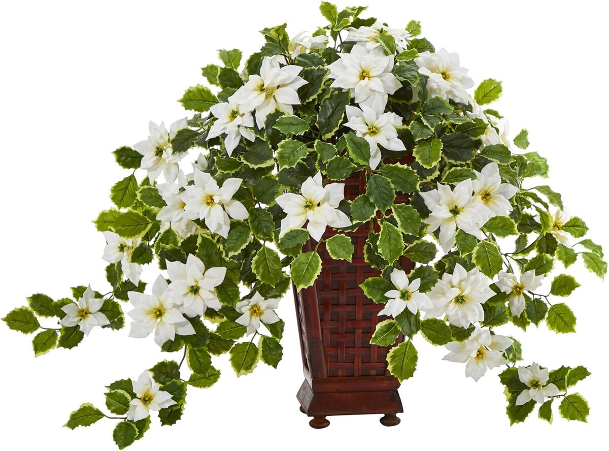 Avis : plante artificielle poinsettia et houx Nearly Natural