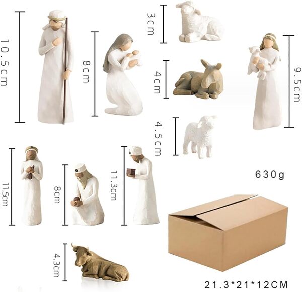 Lot de 10 crèches Born Scene Willow-Tree - Crèche de Noël avec figurines, crèche en résine