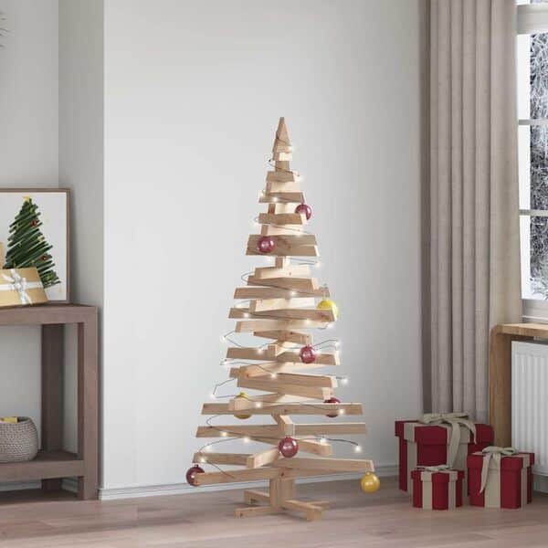 vidaXL Arbres de Noël avec Support Naturel 150 cm Bois Massif en pin, Salon Moderne, Sapin de Noël Artificiel, déco Festive, Branches Ajustables, Style Minimaliste en Bois