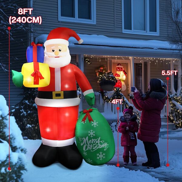 Décoration de Noël gonflable de 244 cm pour l'extérieur dans le jardin : décoration de Père Noël, gonflable avec éclairage LED XXL, IP44 résistant aux intempéries, pour extérieur, intérieur, jardin,