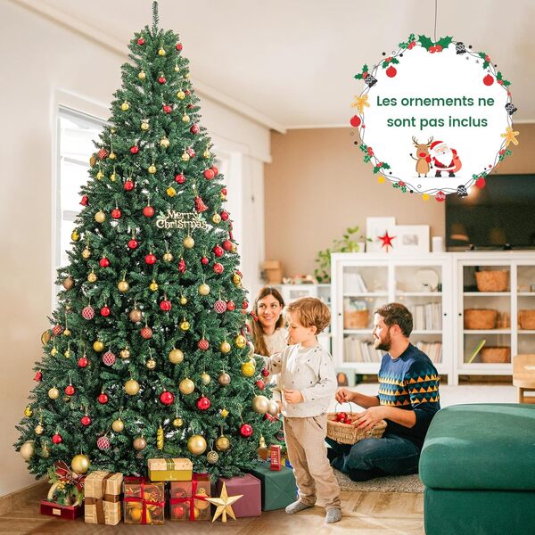 GOPLUS Sapin de Noel Artificiel 270CM, 3594 Branches Touffues en PVC, Socle en Métal, Montage Facile, Sapin de Noël Realiste pour Décoration Maison