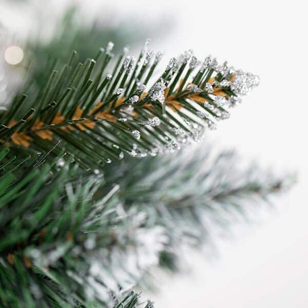 AmeliaHome 07867 280 cm Sapin Artificiel de Noêl avec Neige Arbre à Aiguilles en Pin PVC Synthétique Vert Base en Plastique Noël Lemmy