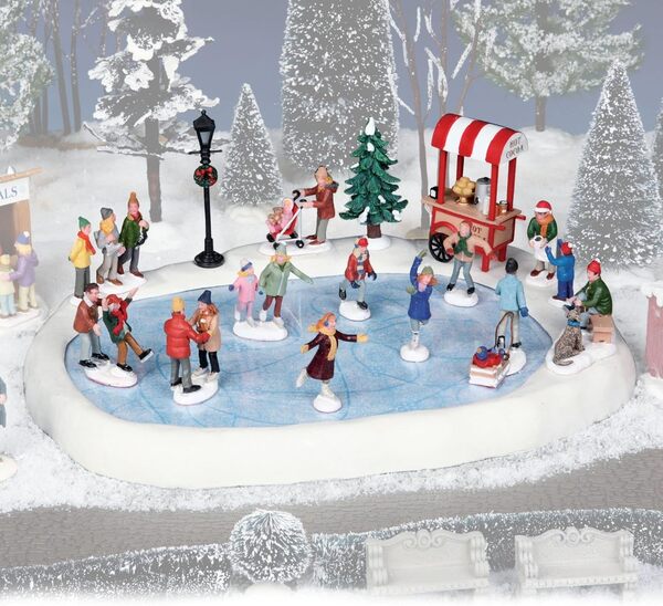 Lemax, Village de Noël avec étang à Patins, Argile avec Adaptateur 4,5 V (94048UK)