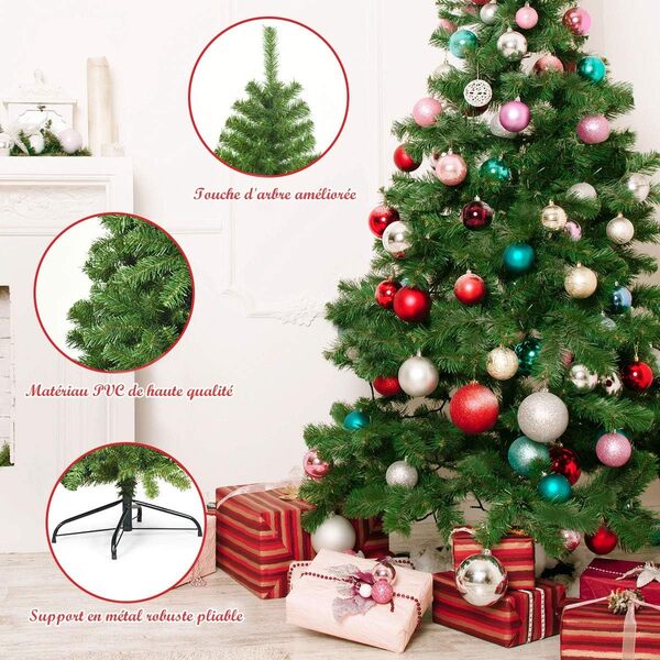 COSTWAY Sapin de Noël Artificiel 180 cm, 928 Branches en PVC, Arbre de Noël Vert, Support Métallique et Pliable, Sapin de Noel pour Maison Bureau Magasin Hôtel