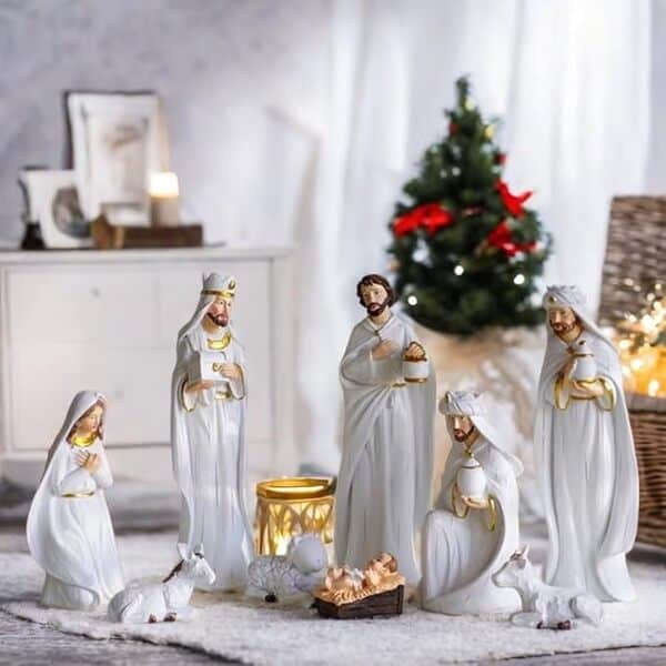 Ensemble de 9 pièces de crèche de Noël pour l'intérieur, véritables figurines de crèche de Noël et figurines Crèche de Noël en résine pour décoration de Noël