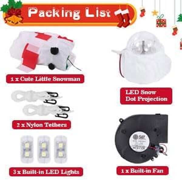 CAMULAND Bonhomme de Neige Double Gonflable 1,8m avec lumières LED intégrées Kit Complet Décoration Gonflable Brillante extérieure pour Noël dans Le Jardin, la Cour et la scène