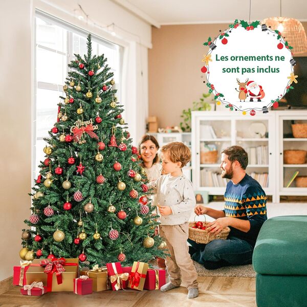 GOPLUS Sapin de Noel Artificiel 180CM, 1355 Branches Touffues en PVC, Socle en Métal, Montage Facile, Sapin de Noël Realiste pour Décoration Maison