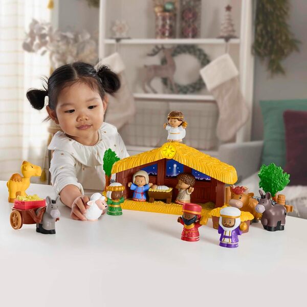 Fisher-Price Little People Coffret Crèche avec 12 Figurines, De La Musique Et Étoile Lumineuse, 18 Éléments De Jeu, Jouet Enfant, Dès 1 an, HMX70