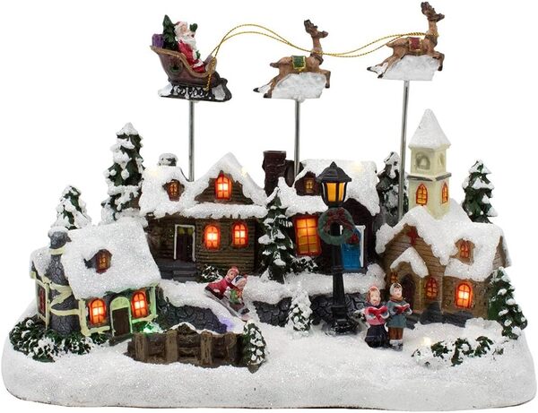Kurt Adler à Piles Musical LED Village avec père Noël et Deer, 27,9 cm