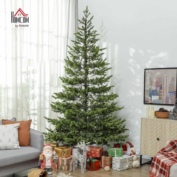 HOMCOM Sapin de Noël artificiel de 2,7 m, cèdre réaliste clairsemé avec 4306 pointes, assemblage facile, arbre de Noël à charnière pour la maison, le bureau, les vacances, vert