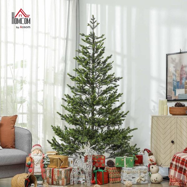 HOMCOM Sapin de Noël artificiel de 2,1 m, cèdre réaliste clairsemé avec 2901 pointes, assemblage facile, sapin de Noël à charnière pour la maison, le bureau, les vacances, vert