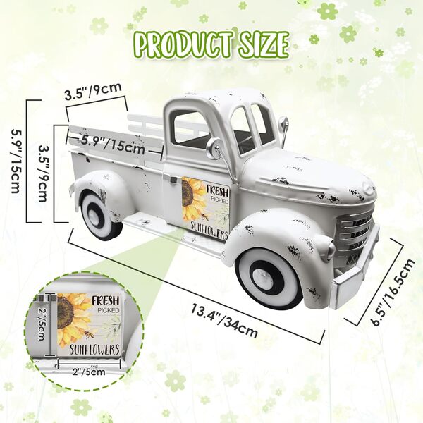 Décoration Porte Bonheur, 34cm Vintage Camion en Métal de Pot de Fleur avec 12 Saisons Signes Magnétiques, Décoration de Jardin pour Plantes Contenants Deco Noel pour Table Balcon Cuisine Terrasse