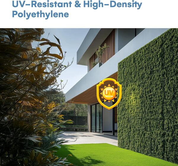 flybold Lot de 6 Panneaux muraux en buis Artificiel et Toile de Fond de Verdure pour décoration intérieure et extérieure – polyéthylène Haute densité Durable, Installation Facile avec Attaches de