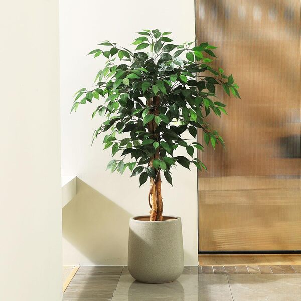 SOGUYI Ficus Plante Artificielle Interieur de 120cm Grande Arbre Artificiel avec Tronc en Bois Naturel, Fausse Ficus Plante de Sol pour Salon, Chambre, Entrée et Coin, Décoration(1 Pièce)