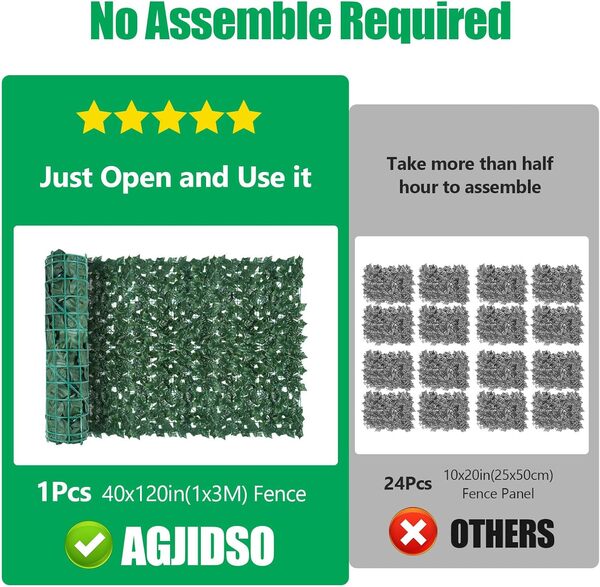 Haie Artificielle 1x3M, Mur Vegetal Artificiel Exterieur, Brise Vue Jardin Décoration, Clôture de Feuilles Artificielles, 100 Pcs Serre Cable Plastique