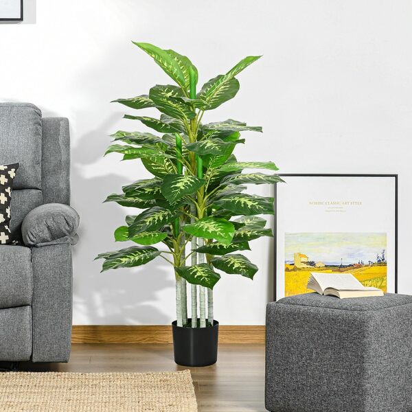 HOMCOM Plante Artificielle calathea Hauteur 120 cm Pot Ciment - intérieur
