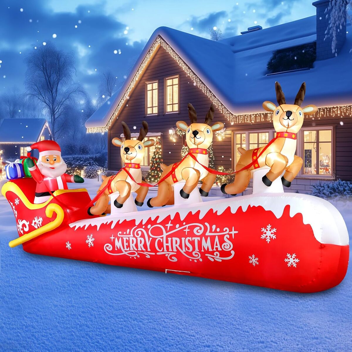 Avis : décoration de Noël gonflable 360 cm - trois rennes et traîneau