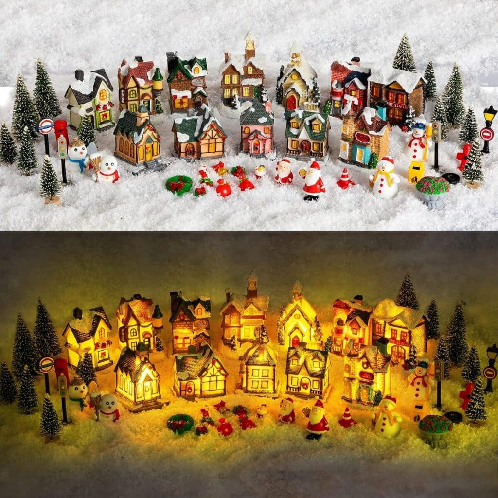 Test : maisons de village de Noël Vinsot avec lumières LED