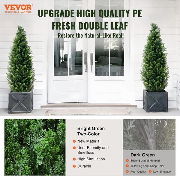 VEVOR Arbre Topiaire Artificiel Cèdre, Lot de 2, 121,9 cm, avec Feuilles Supplémentaires et Pot, Feuilles Persistantes, Résistante aux UV, Ensemble Plante Artificielle pour Déco Intérieur Extérieur