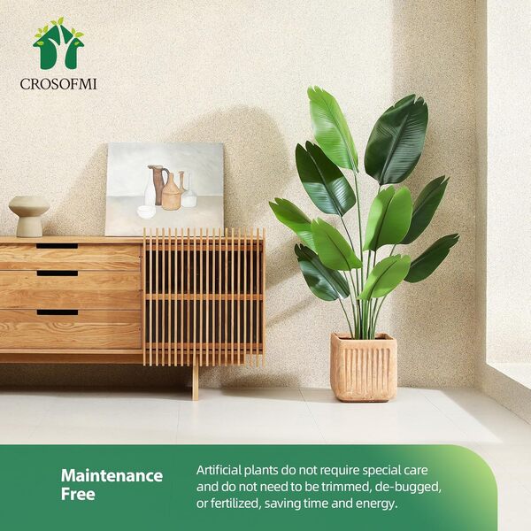 CROSOFMI Oiseau de Paradis Artificiel de 150 cm, Faux Palmier Tropical avec 10 Feuilles, Plantes artificielles parfaites en Pot pour intérieur ou extérieur, Maison, Bureau, décoration Moderne, Cadeau